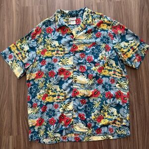 Disney Parks Blue Hawaiian Shirt Men's Size Large